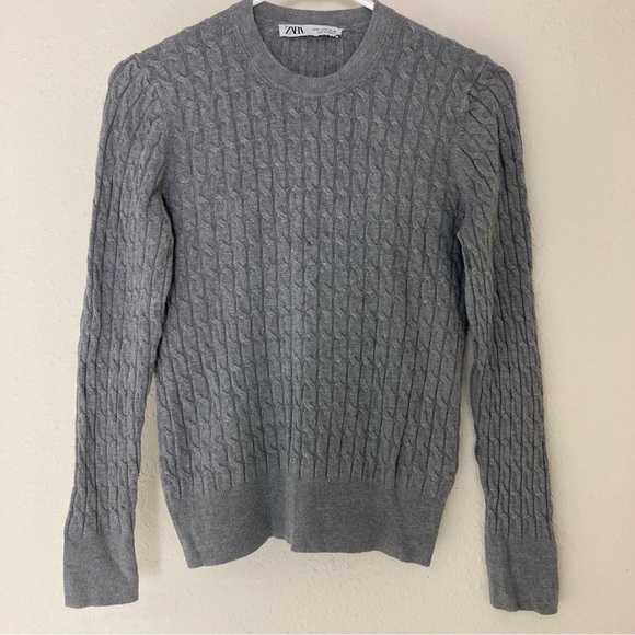 Zara Sweater Cable Knit Round Neck Gray Size M - Picture 14 of 15